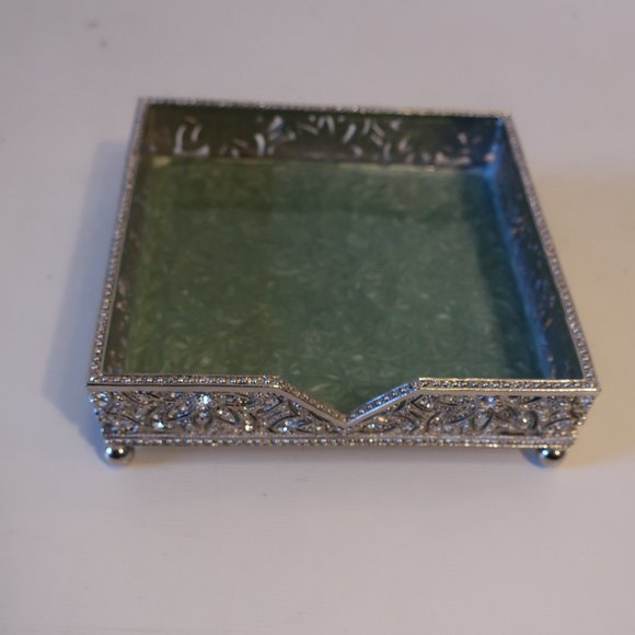 OIVIA RIEGEL Other - Womens Olivia Riegel Silver Sage Enameled Pave Crystal Cocktail Napkin Tray *
